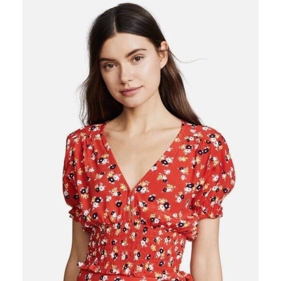 Faithfull The Brand Red Floral Crop Top Size 8 - Picture 14 of 14